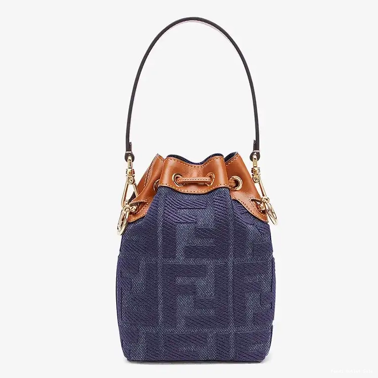 Cheap In Canvas Motif Mon Fendi Bucket Tresor Blue FF Mini Bag 0406